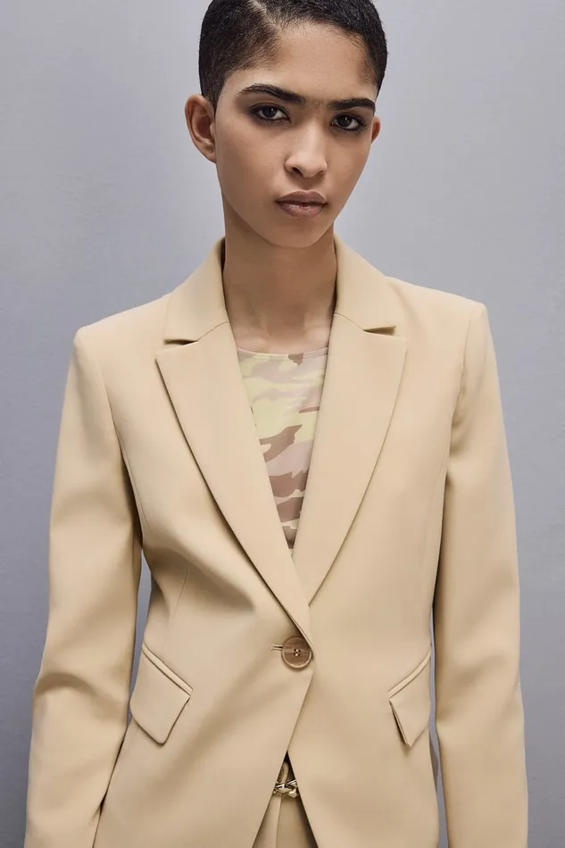 Patrizia Pepe Essential Onebutton Jacket Beige Desert Beige Apparel Blazers