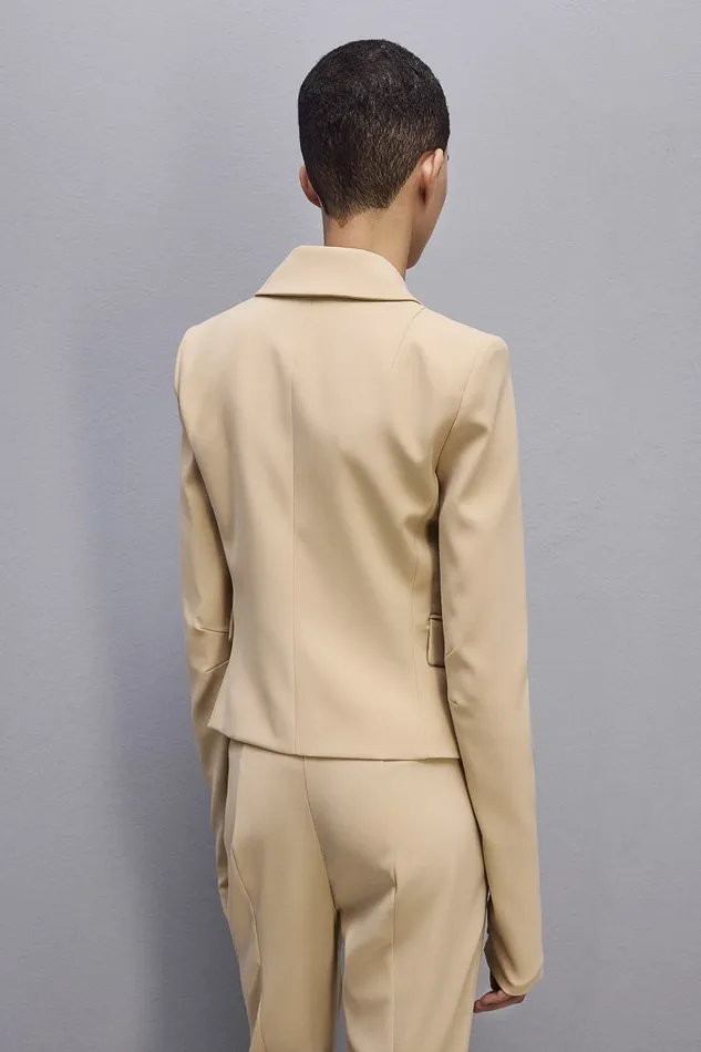 Patrizia Pepe Essential Onebutton Jacket Beige Desert Beige Apparel Blazers