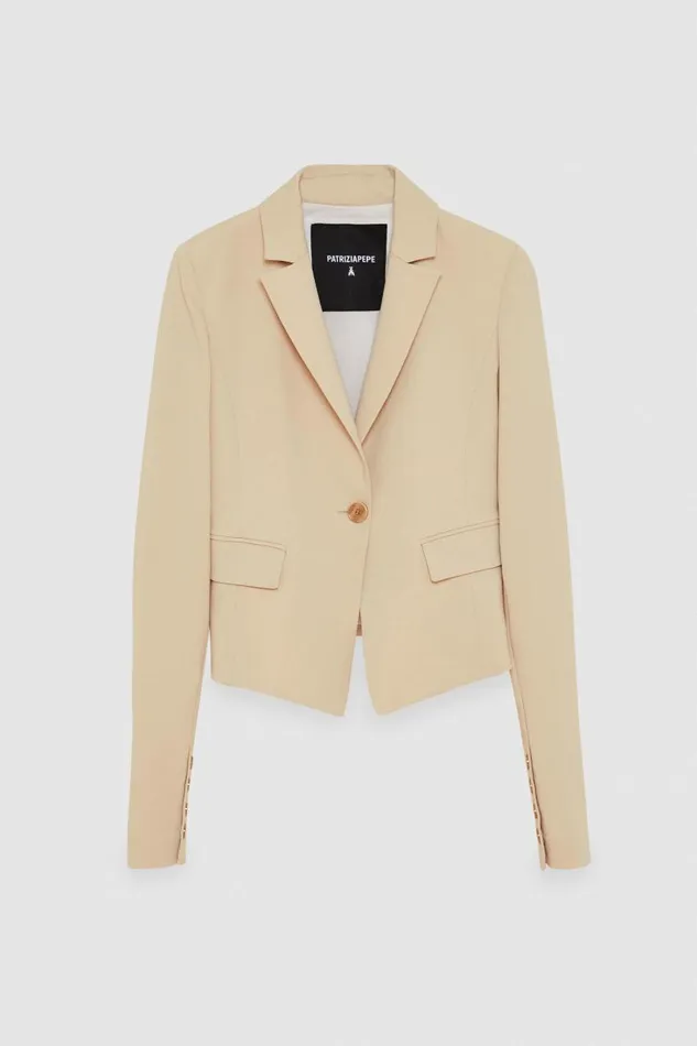 Patrizia Pepe Essential Onebutton Jacket Beige Desert Beige Apparel Blazers