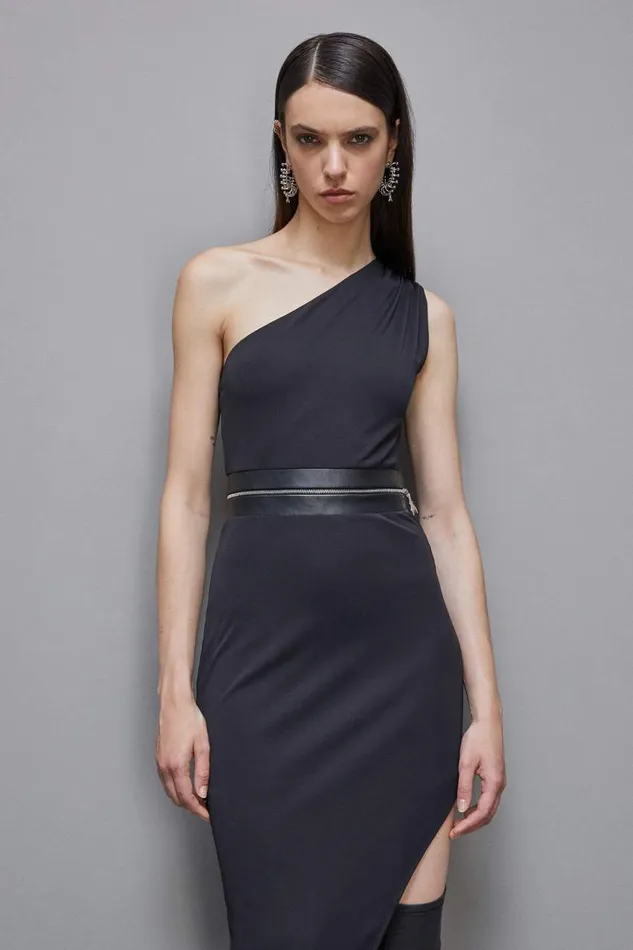 Patrizia Pepe Essential Oneshoulder Dress Black Nero Apparel Midi