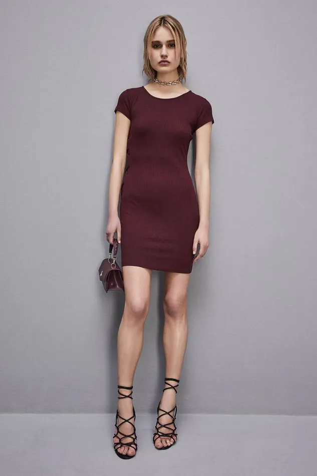 Patrizia Pepe Essential Slim Ribknit Dress Purple Dark Plum Apparel Mini