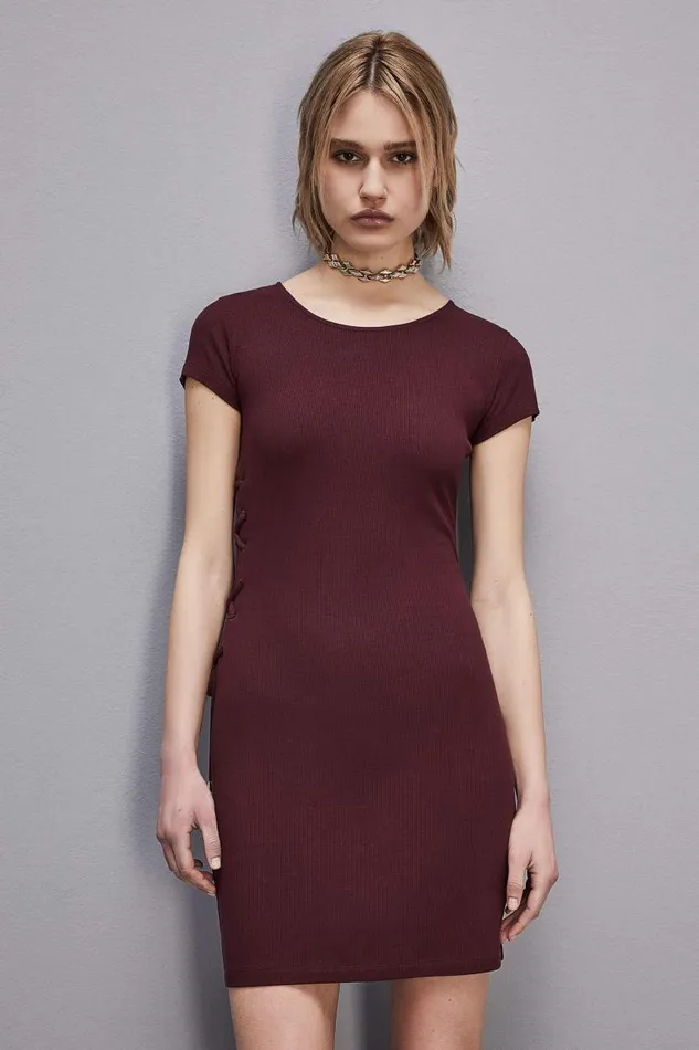 Patrizia Pepe Essential Slim Ribknit Dress Purple Dark Plum Apparel Mini