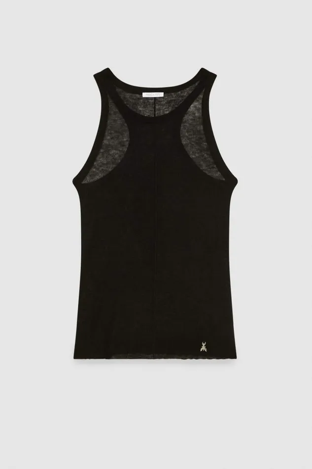 Patrizia Pepe Essential Wool Sleeveless Top Black Nero Apparel Sweaters