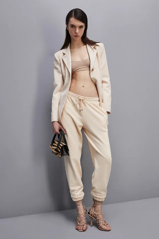 Patrizia Pepe Fleece Jogger Pants Beige Ivory Skin Apparel Joggers
