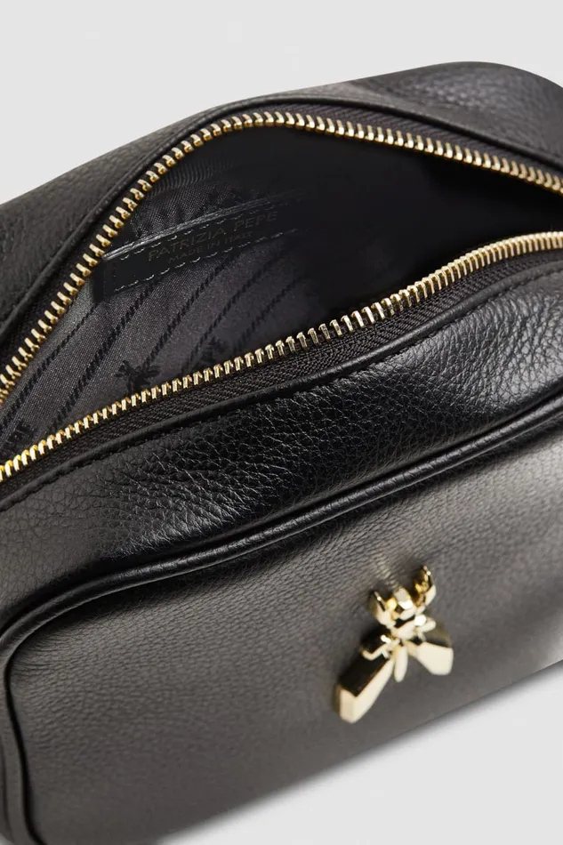 Patrizia Pepe Fly Camera Leather Shoulder Bag Black Blacklight Gold Bags Crossbodys