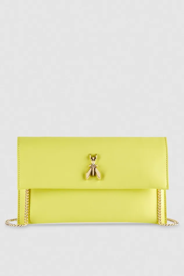 Patrizia Pepe Fly Leather Clutch Bag With Chain Yellow Dreamlike Yellow Bags Clutches