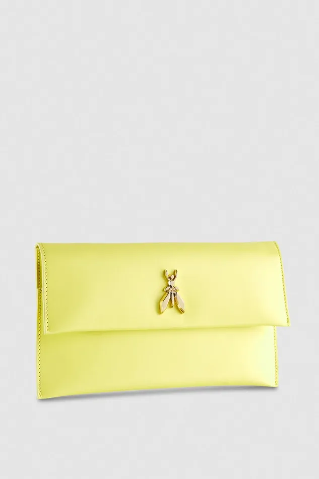 Patrizia Pepe Fly Leather Clutch Bag With Chain Yellow Dreamlike Yellow Bags Clutches