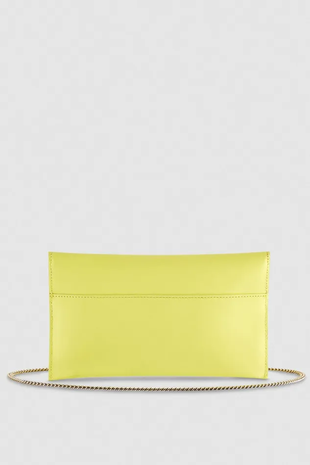 Patrizia Pepe Fly Leather Clutch Bag With Chain Yellow Dreamlike Yellow Bags Clutches