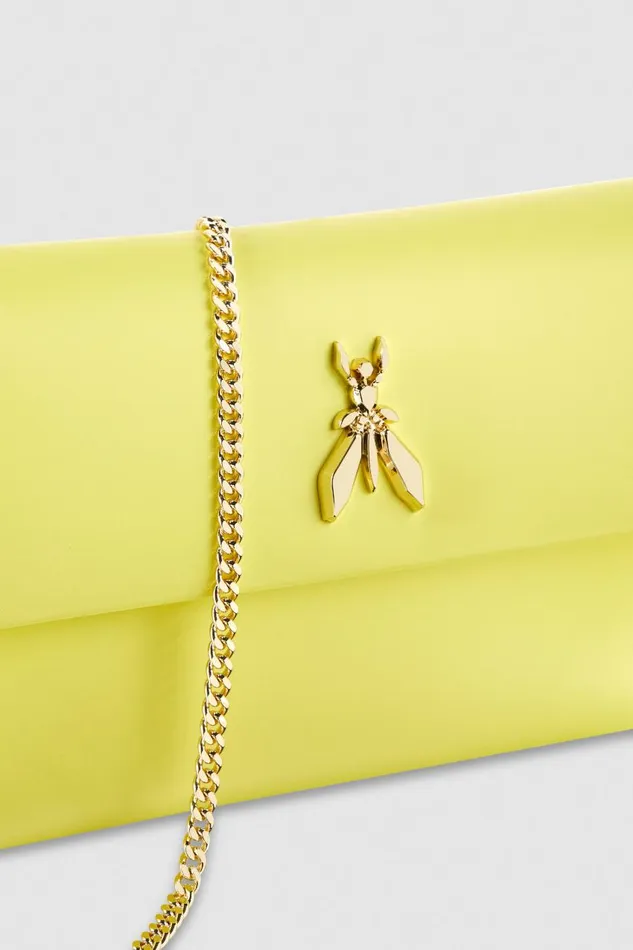 Patrizia Pepe Fly Leather Clutch Bag With Chain Yellow Dreamlike Yellow Bags Clutches