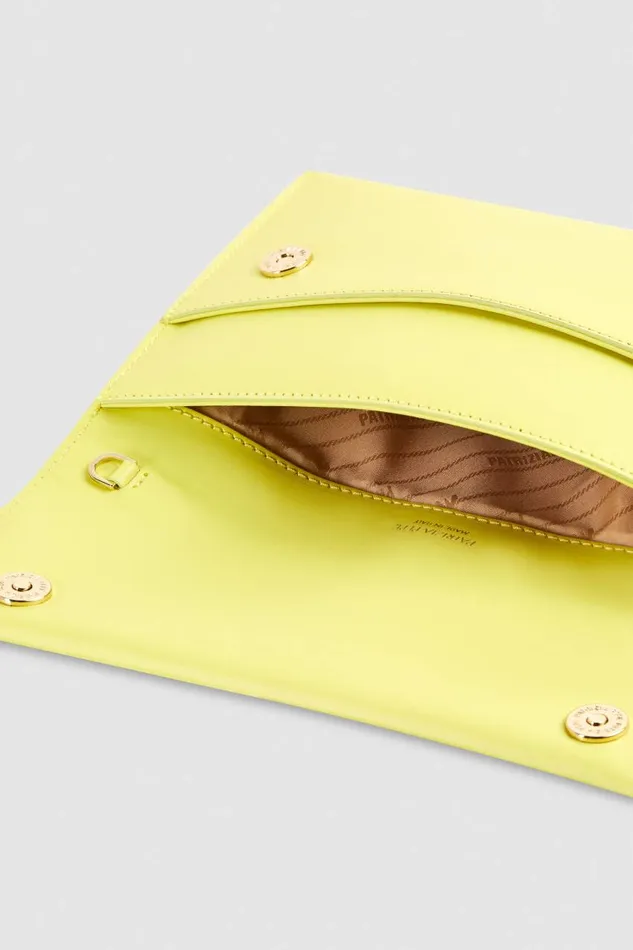 Patrizia Pepe Fly Leather Clutch Bag With Chain Yellow Dreamlike Yellow Bags Clutches