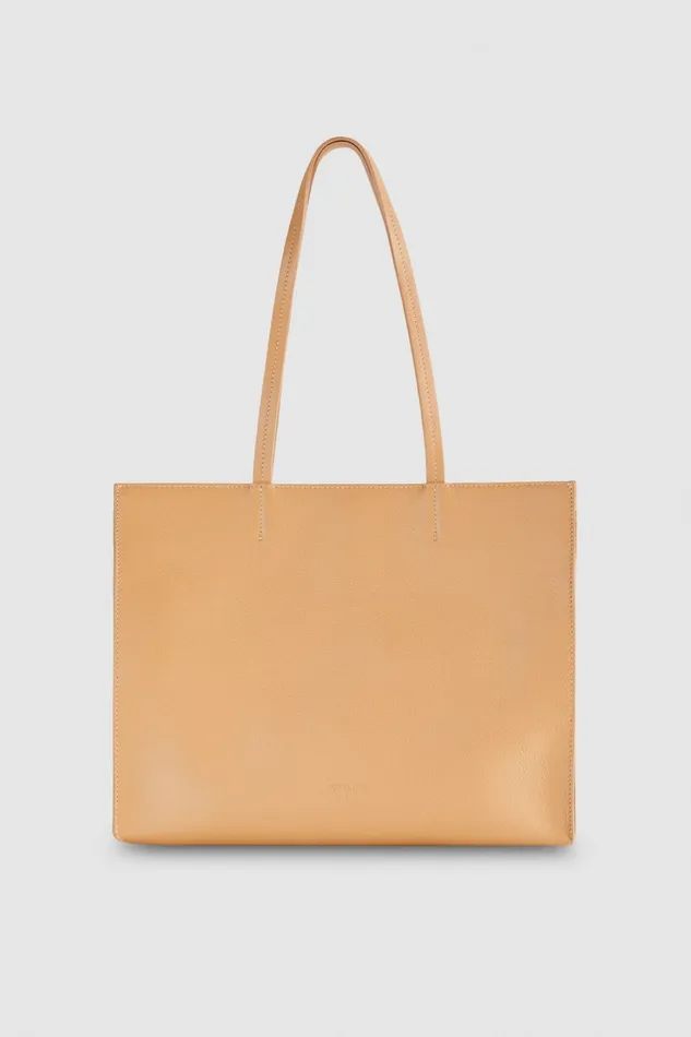Patrizia Pepe Hammered Leather Shopping Bag Beige Pompei Beige Bags Shoppers
