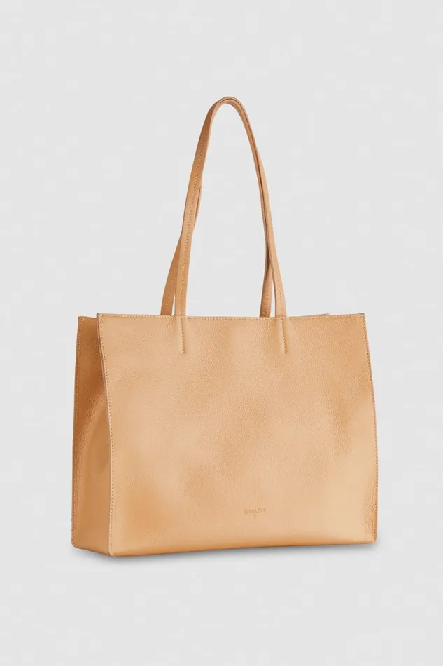 Patrizia Pepe Hammered Leather Shopping Bag Beige Pompei Beige Bags Shoppers