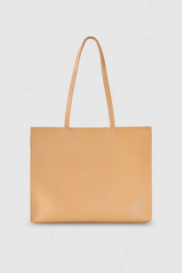 Patrizia Pepe Hammered Leather Shopping Bag Beige Pompei Beige Bags Shoppers
