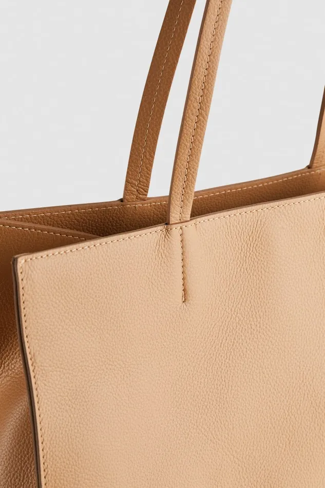 Patrizia Pepe Hammered Leather Shopping Bag Beige Pompei Beige Bags Shoppers