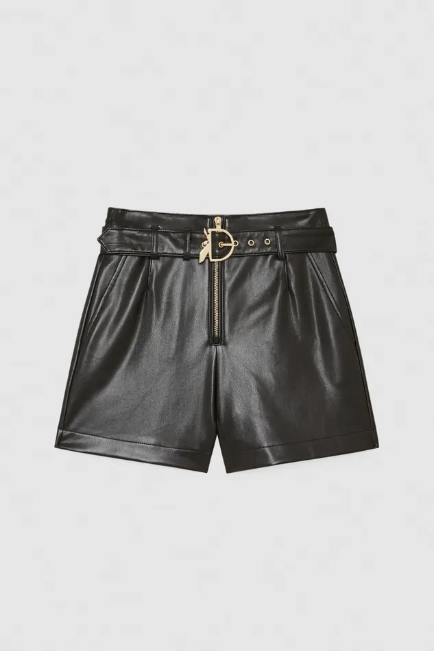 Patrizia Pepe Highwaisted Shorts In Coated Fabric Black Nero Apparel Shorts