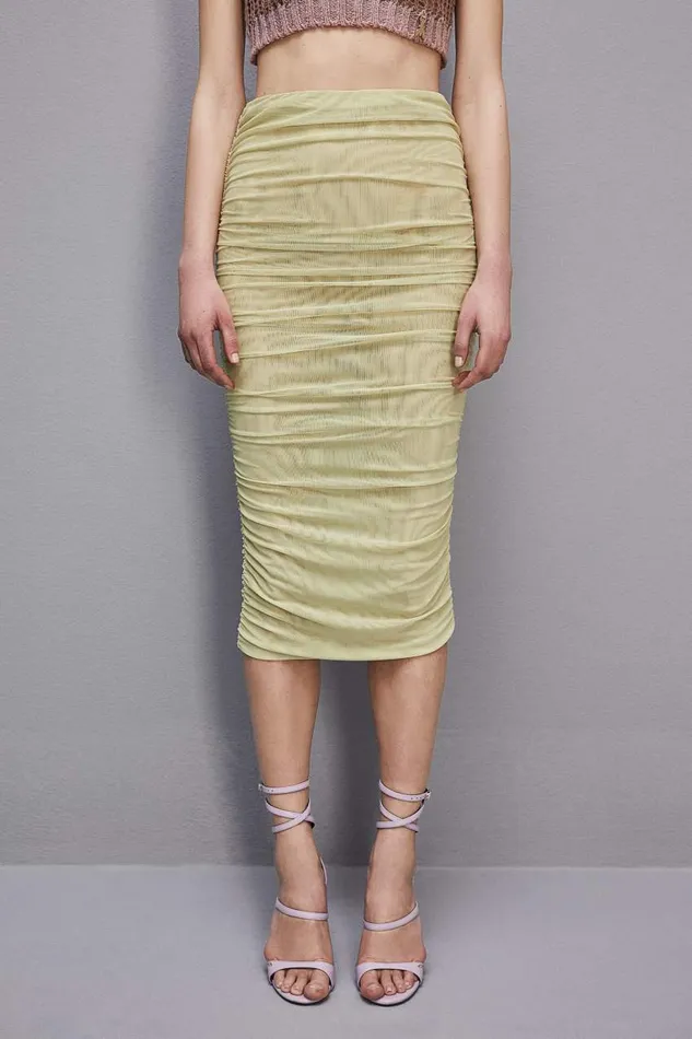 Patrizia Pepe Highwaisted Tulle Skirt Green Citrine Green Apparel Midi