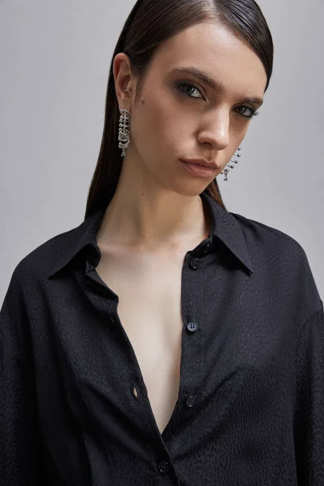 Patrizia Pepe Jacquard Viscose Mini Dress Black Nero Apparel Mini