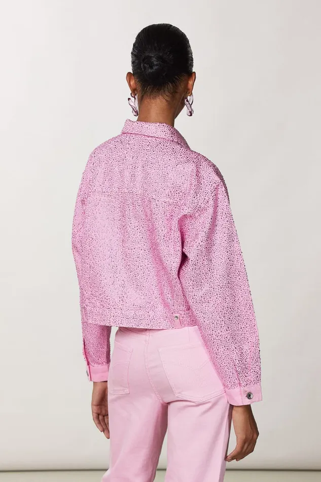 Patrizia Pepe Jeans Jacket With Rhinestones Pink Fresh Pink Apparel Jackets