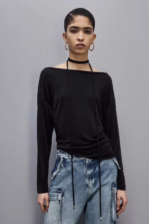 Patrizia Pepe Jersey Dropped Shoulder Sweater Black Nero Apparel Tops