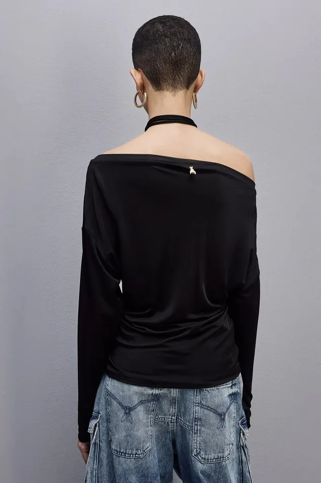 Patrizia Pepe Jersey Dropped Shoulder Sweater Black Nero Apparel Tops
