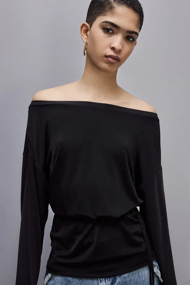 Patrizia Pepe Jersey Dropped Shoulder Sweater Black Nero Apparel Tops