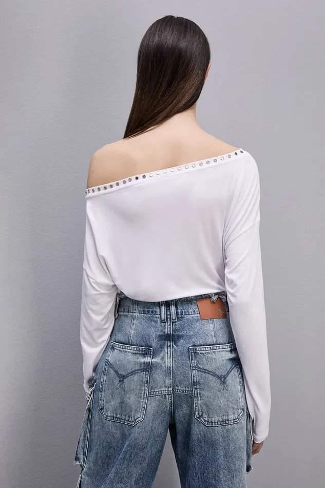 Patrizia Pepe Longsleeved Jersey Sweater White Bianco Ottico Apparel Tops