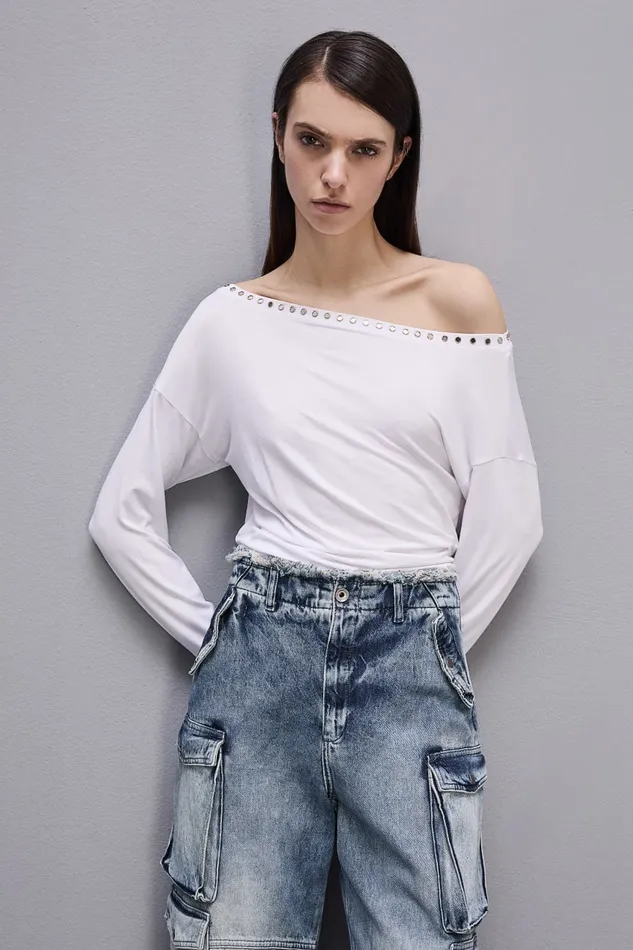 Patrizia Pepe Longsleeved Jersey Sweater White Bianco Ottico Apparel Tops