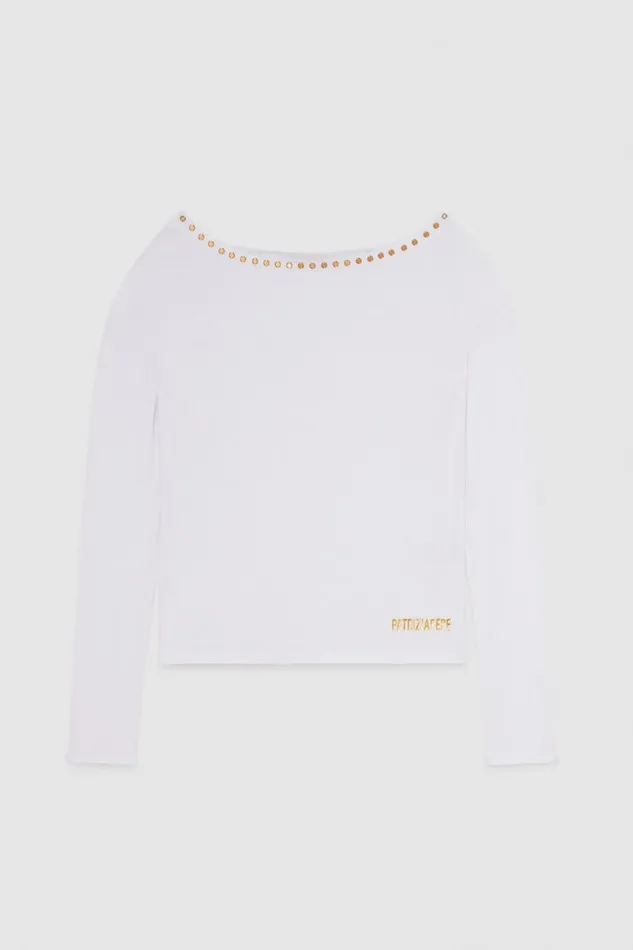 Patrizia Pepe Longsleeved Jersey Sweater White Bianco Ottico Apparel Tops