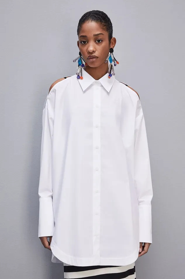 Patrizia Pepe Longsleeved Oversized Cotton Shirt White Bianco Ottico Apparel Shirts