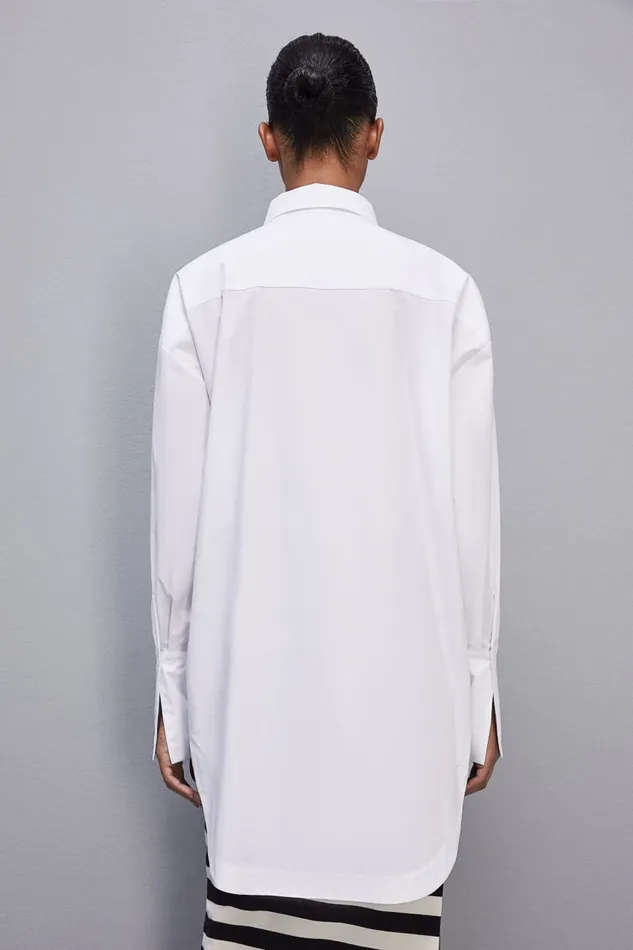 Patrizia Pepe Longsleeved Oversized Cotton Shirt White Bianco Ottico Apparel Shirts