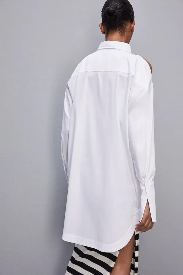Patrizia Pepe Longsleeved Oversized Cotton Shirt White Bianco Ottico Apparel Shirts
