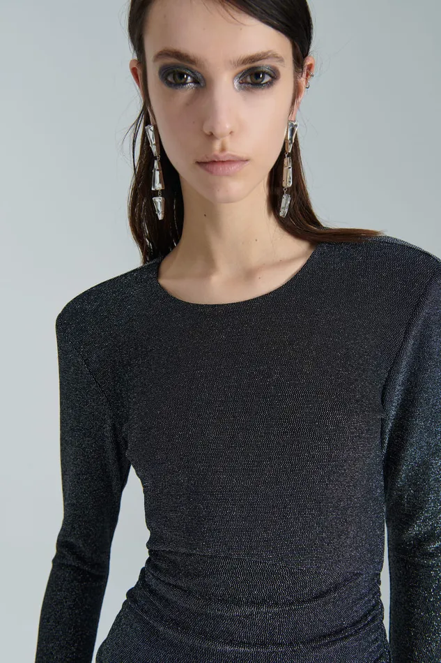Patrizia Pepe Lurex Mini Dress Black Black Lurex Apparel Mini