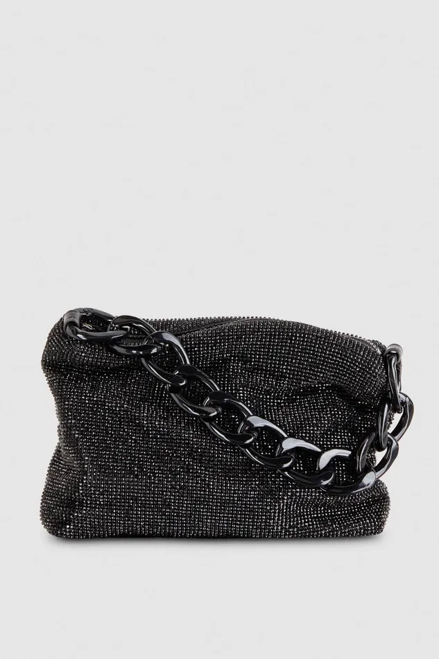 Patrizia Pepe Maxichain Rhinestone Bag Black Total Black Crystal Bags Handbags