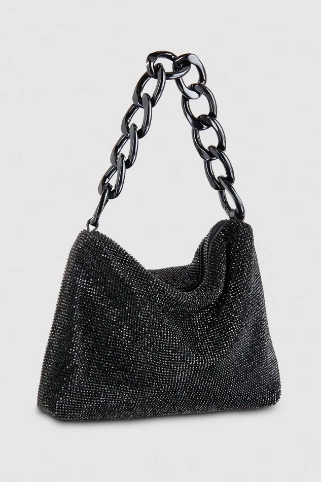 Patrizia Pepe Maxichain Rhinestone Bag Black Total Black Crystal Bags Handbags