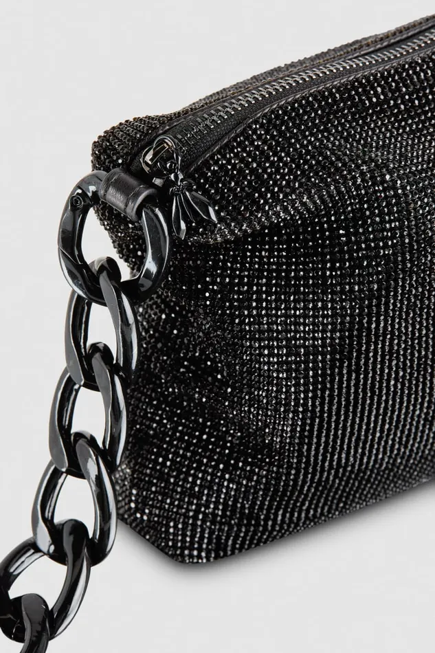 Patrizia Pepe Maxichain Rhinestone Bag Black Total Black Crystal Bags Handbags