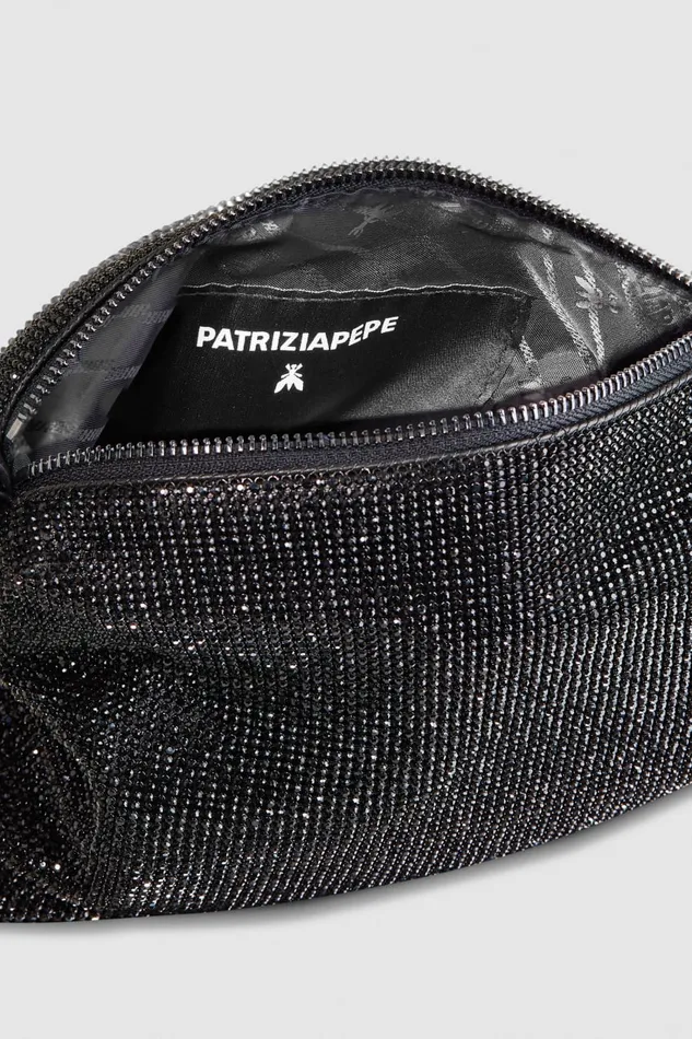 Patrizia Pepe Maxichain Rhinestone Bag Black Total Black Crystal Bags Handbags