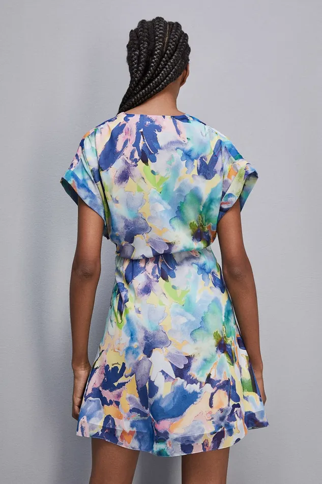 Patrizia Pepe Mini Dress With Vneck And Sash Arty Splash Print Apparel Mini