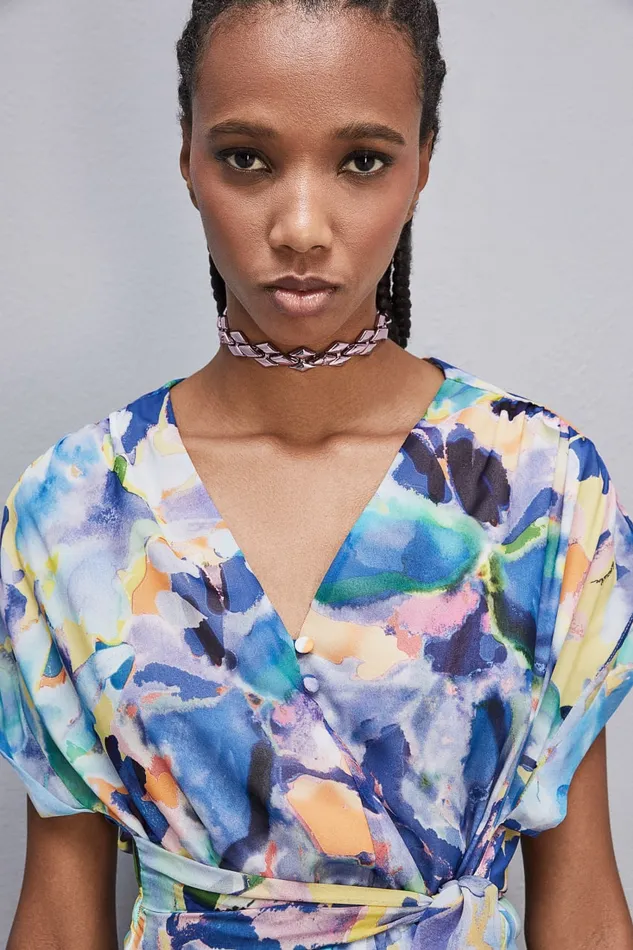 Patrizia Pepe Mini Dress With Vneck And Sash Arty Splash Print Apparel Mini