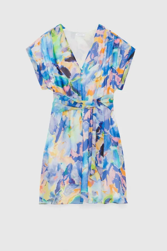 Patrizia Pepe Mini Dress With Vneck And Sash Arty Splash Print Apparel Mini