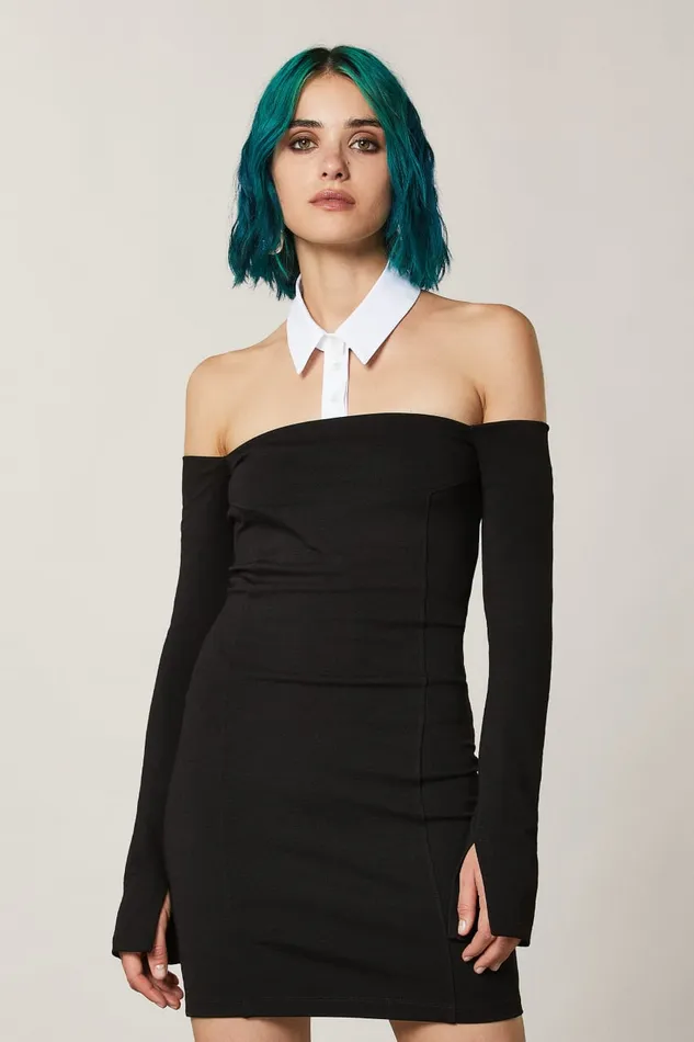 Patrizia Pepe Mini Sheath Dress With Collar Black Nero Apparel Mini