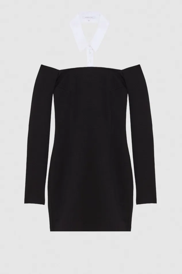Patrizia Pepe Mini Sheath Dress With Collar Black Nero Apparel Mini