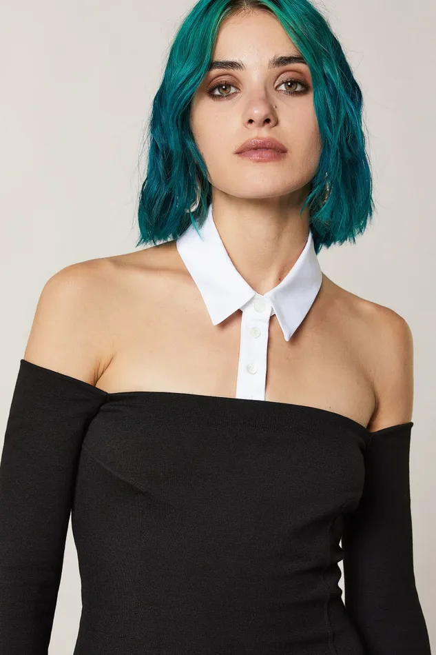 Patrizia Pepe Mini Sheath Dress With Collar Black Nero Apparel Mini