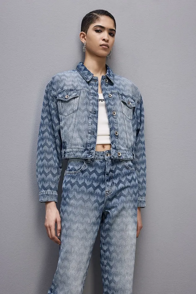 Patrizia Pepe Monogram Denim Jacket Blue Monogram Blue Wash Apparel Jackets