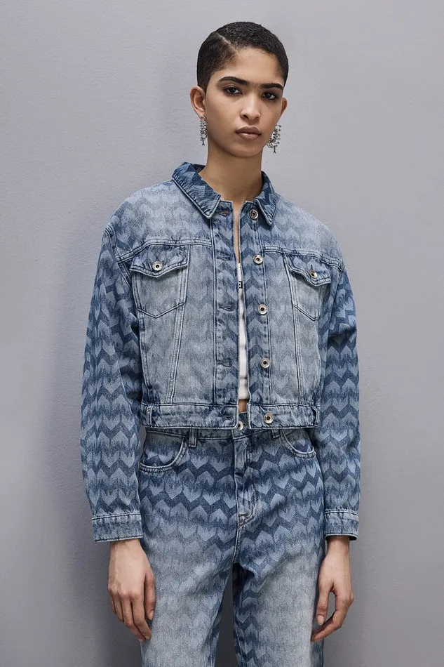 Patrizia Pepe Monogram Denim Jacket Blue Monogram Blue Wash Apparel Jackets