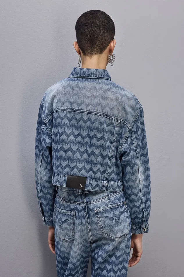 Patrizia Pepe Monogram Denim Jacket Blue Monogram Blue Wash Apparel Jackets