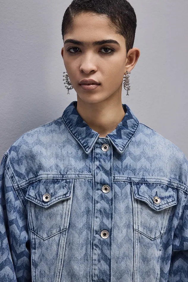 Patrizia Pepe Monogram Denim Jacket Blue Monogram Blue Wash Apparel Jackets