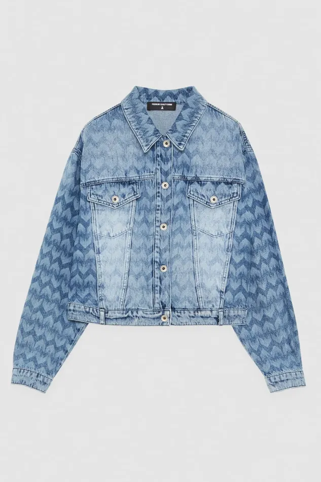 Patrizia Pepe Monogram Denim Jacket Blue Monogram Blue Wash Apparel Jackets