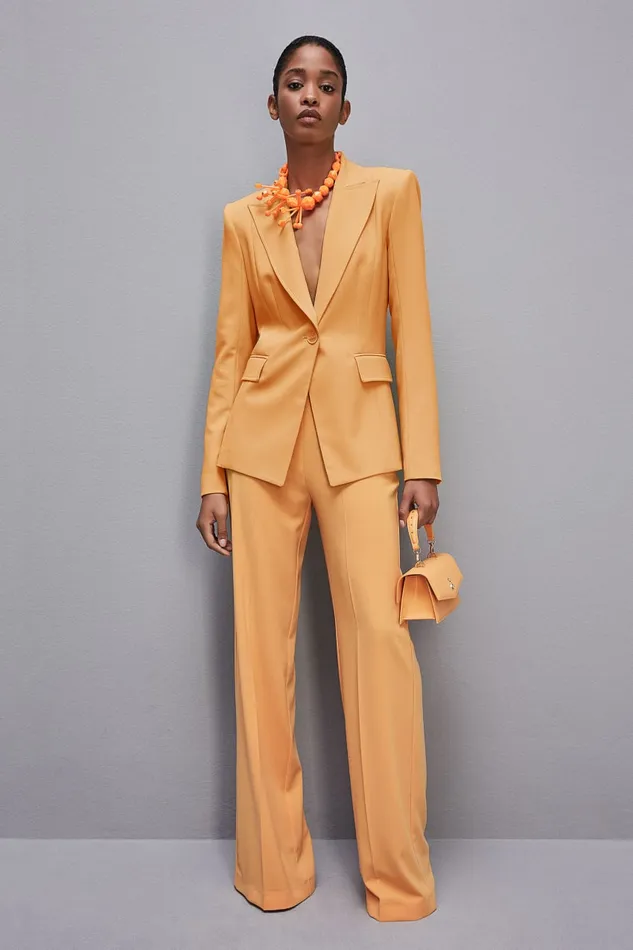 Patrizia Pepe Onebutton Jacket In Sabl Crepe Fabric Orange Orange Sorbet Apparel Blazers