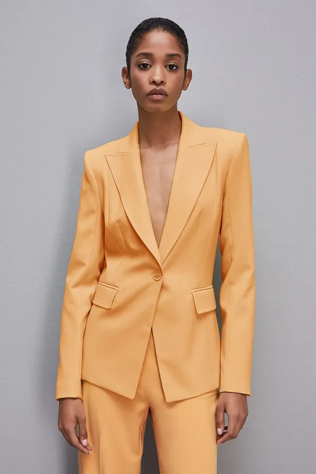 Patrizia Pepe Onebutton Jacket In Sabl Crepe Fabric Orange Orange Sorbet Apparel Blazers