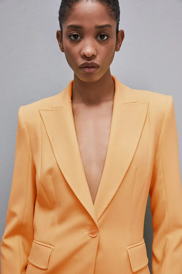 Patrizia Pepe Onebutton Jacket In Sabl Crepe Fabric Orange Orange Sorbet Apparel Blazers
